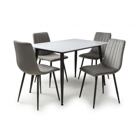 Modico 1.2m White Ceramic Dining Table 4 Leuven Grey Chairs_2
