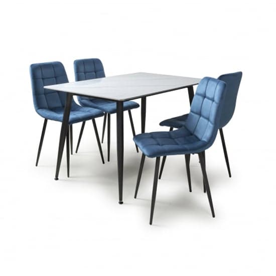 Modico 1.2m White Ceramic Dining Table With 4 Massa Blue Chairs_2