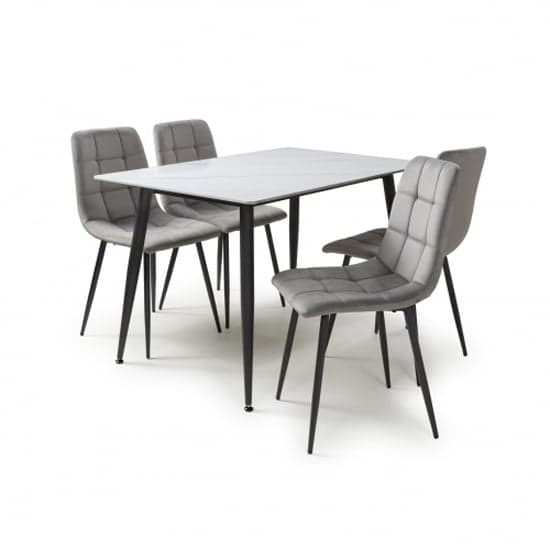 Modico 1.2m White Ceramic Dining Table With 4 Massa Grey Chairs_2