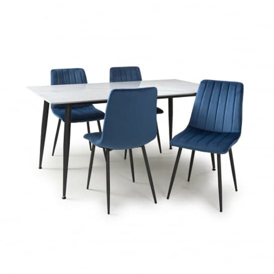 Modico 1.6m White Ceramic Dining Table 4 Leuven Blue Chairs_2