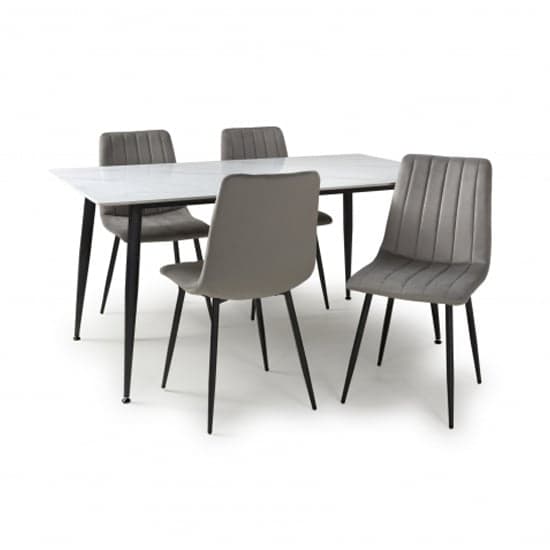 Modico 1.6m White Ceramic Dining Table 4 Leuven Grey Chairs_2
