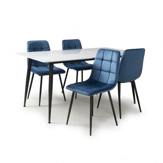 Modico 1.6m White Ceramic Dining Table With 4 Massa Blue Chairs_2