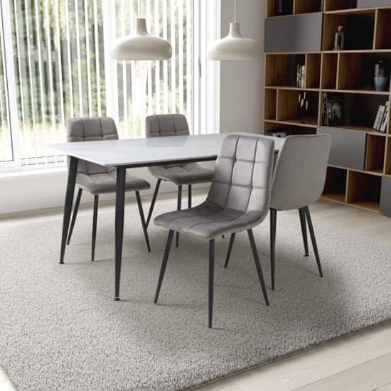 Modico 1.6m White Ceramic Dining Table With 4 Massa Grey Chairs_1