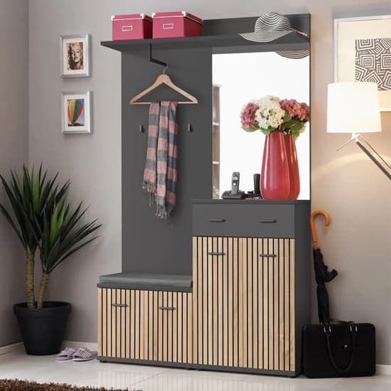 Moena Wooden Wall Mirror With Shelf In Anthracite_2