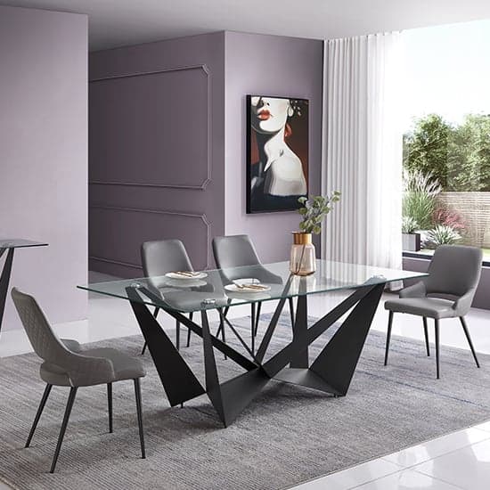 Moira 180cm Clear Glass Dining Table With Dark Grey Steel Base_3