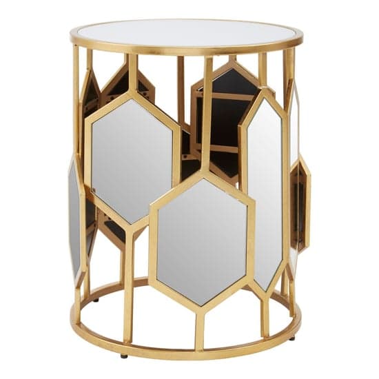 Moldovan Round Mirrored Glass Top Side Table With Gold Frame_2