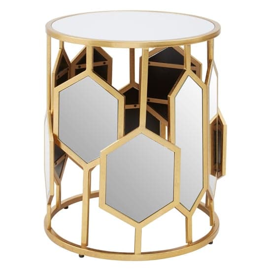 Moldovan Round Mirrored Glass Top Side Table With Gold Frame_1