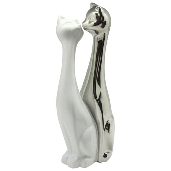 Moline Ceramics Couple Cat Kiss Sculpture In Silver And White_2