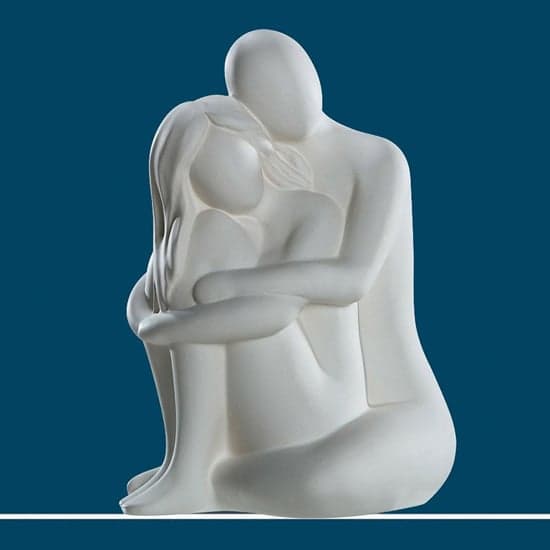 Moline Ceramics Couple Cuddling Cream Sculpture In White_1