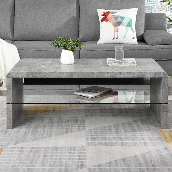 Momo Coffee Table In Concrete Effect With Glass Undershelf_2