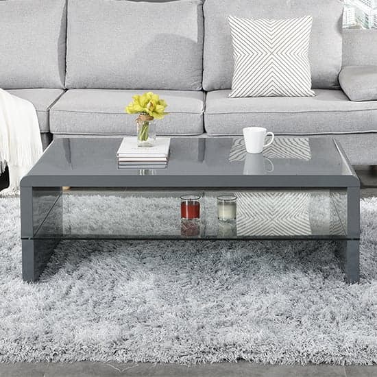 Momo High Gloss Coffee Table In Grey With Glass Undershelf_2