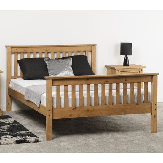 Merlin Wooden High Foot End King Size Bed In Waxed Pine_1