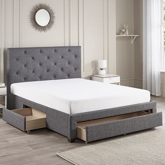 Monet Fabric Double Bed With Drawers In Dark Grey_1