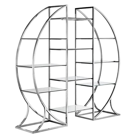 Monika Clear Glass Shelving Unit With Metal Frame In Silver_2