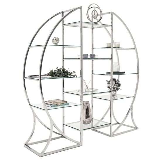 Monika Clear Glass Shelving Unit With Metal Frame In Silver