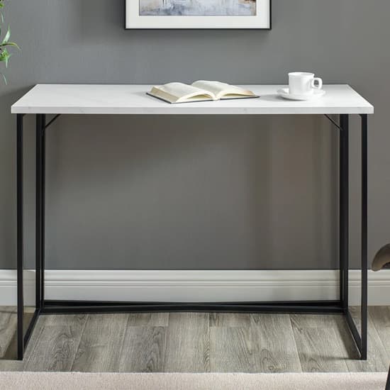 Monroe Wooden Laptop Desk In White Marble Effect With Y-Legs_2