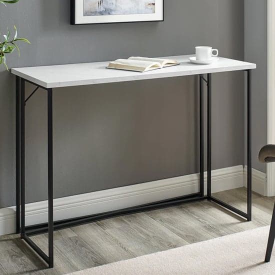 Monroe Wooden Laptop Desk In White Marble Effect With Y-Legs_1