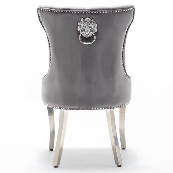 Monten Lion Knocker Velvet Dining Chair In Dark Grey_3