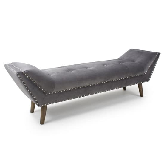 Maputo Large Brushed Velvet Chaise In Grey With Wooden Feet