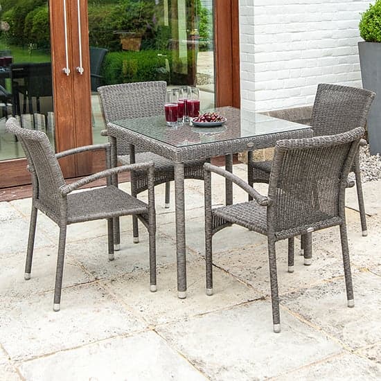 Monx Outdoor 800mm Glass Top Dining Table In Mid Grey_2