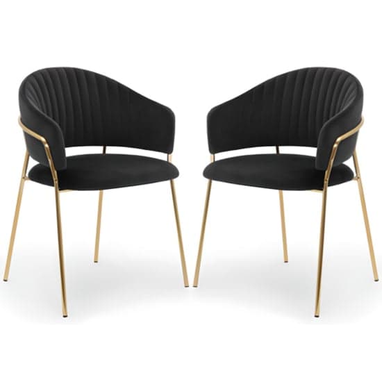 Monza Black Brushed Velvet Dining Chairs With Gold Legs In Pair_1