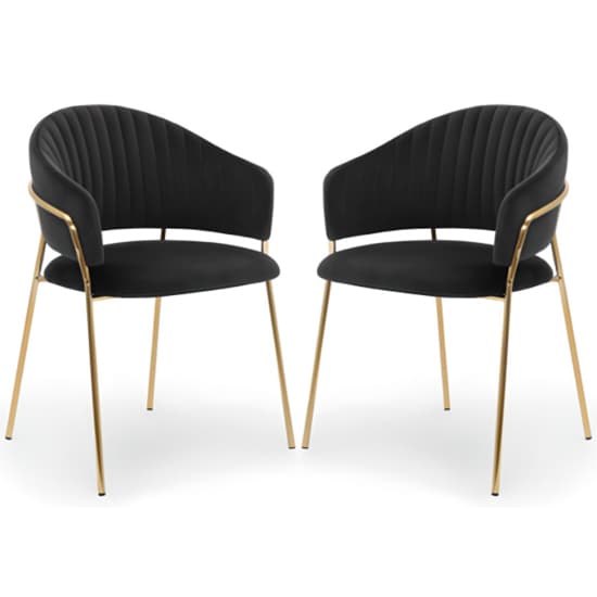 Monza Black Brushed Velvet Dining Chairs With Gold Legs In Pair