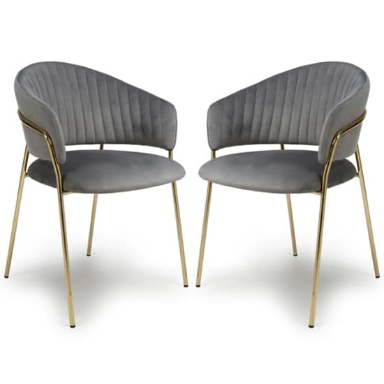 Monza Grey Brushed Velvet Dining Chairs With Gold Legs In Pair_1