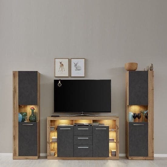 Monza Wooden Tv Sideboard In Wotan Oak And Matera With LED_2