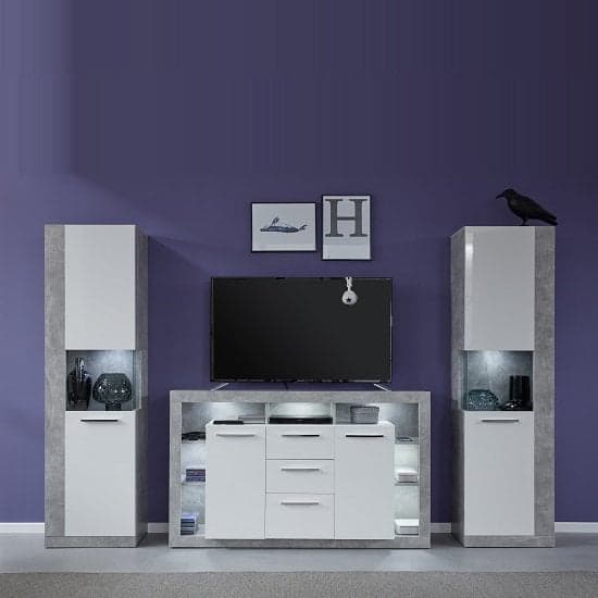 Monza Living Room Set In Grey With Gloss White Fronts And LED_1