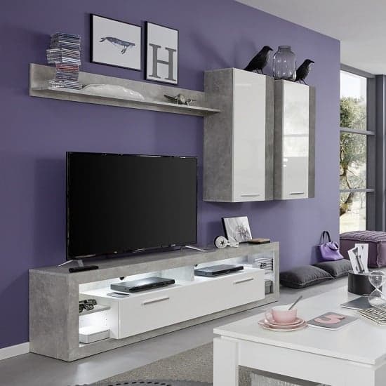Monza Living Room Set 3 In Grey Gloss White Fronts With LED_1