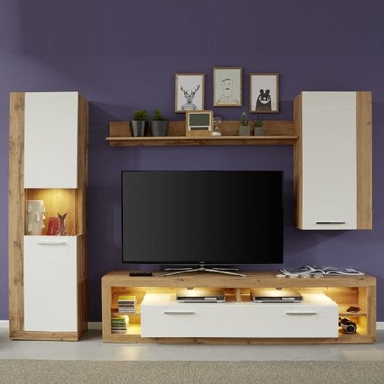 Monza Living Room Set 5 In Wotan Oak Gloss White Fronts LED_2