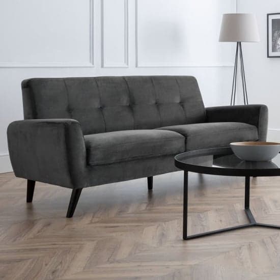 Macia Velvet Upholstered 2 Seater Sofa In Grey With Black Legs