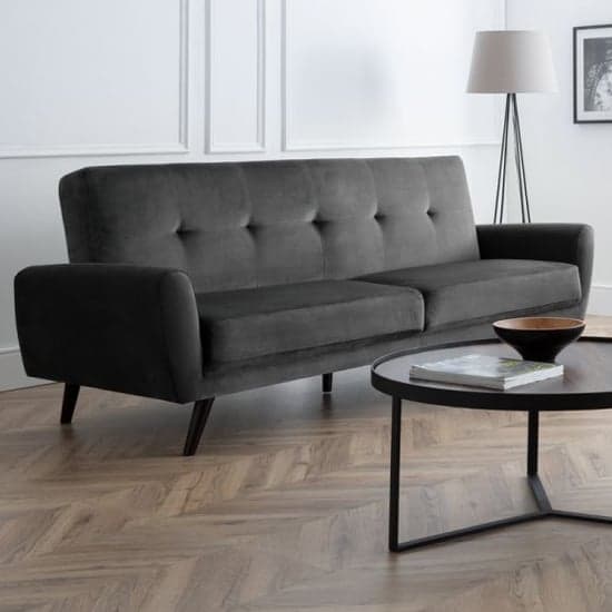 Macia Velvet Upholstered 3 Seater Sofa In Grey With Black Legs_1