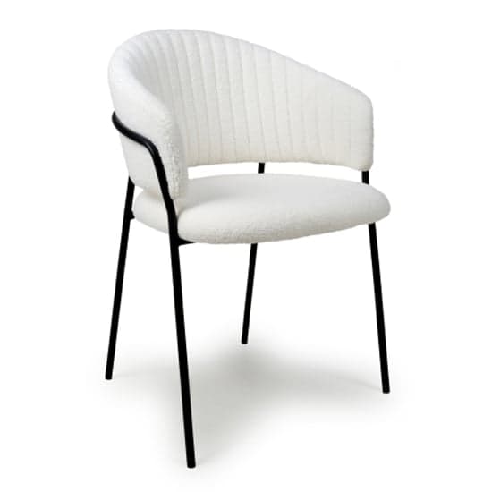 Monza White Boucle Fabric Dining Chairs With Black Legs In Pair_2