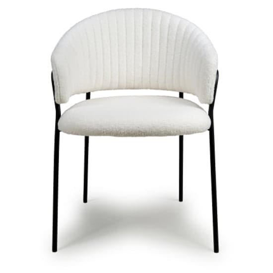 Monza White Boucle Fabric Dining Chairs With Black Legs In Pair_3