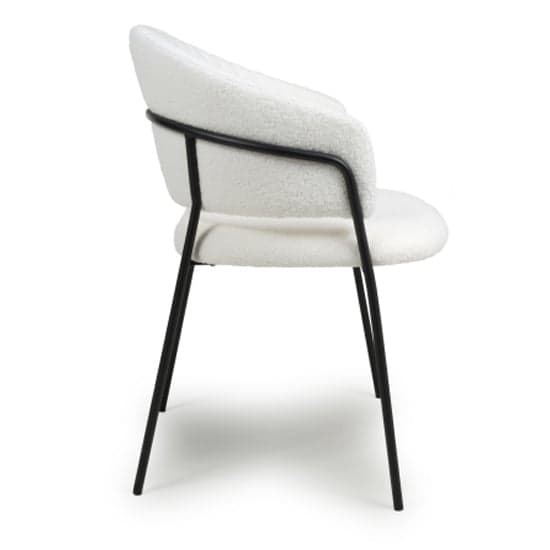 Monza White Boucle Fabric Dining Chairs With Black Legs In Pair_4