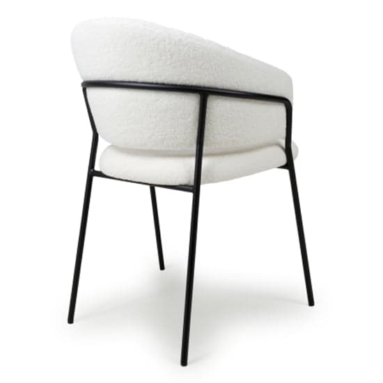 Monza White Boucle Fabric Dining Chairs With Black Legs In Pair_5