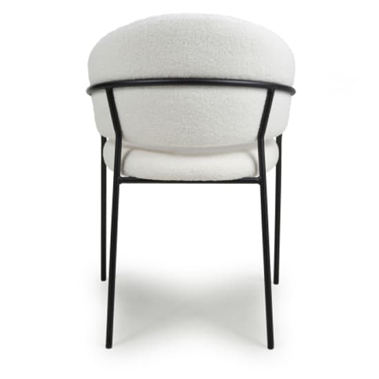 Monza White Boucle Fabric Dining Chairs With Black Legs In Pair_6