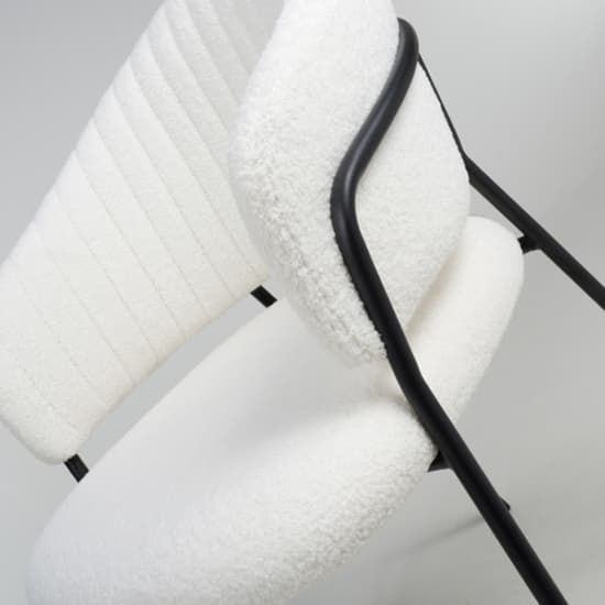 Monza White Boucle Fabric Dining Chairs With Black Legs In Pair_7