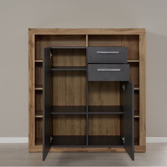 Monza Wooden Highboard In Wotan Oak And Matera With LED_3