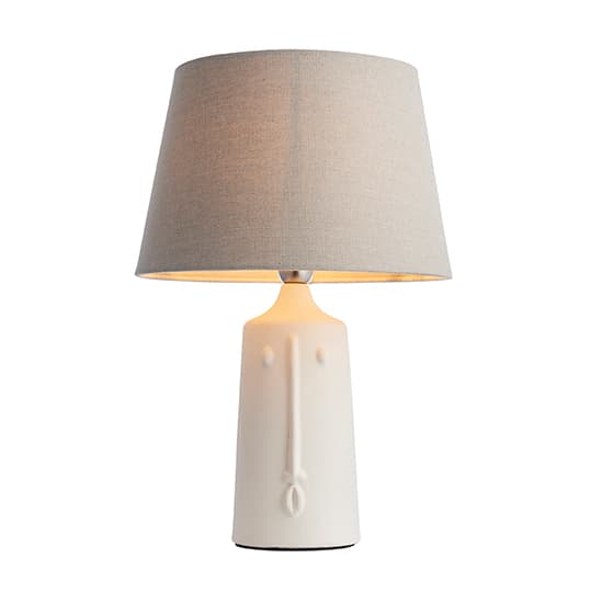 Mopti Grey Linen Shade Table Lamp With White Ceramic Base_4