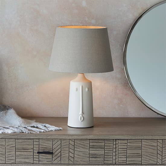 Mopti Grey Linen Shade Table Lamp With White Ceramic Base_5