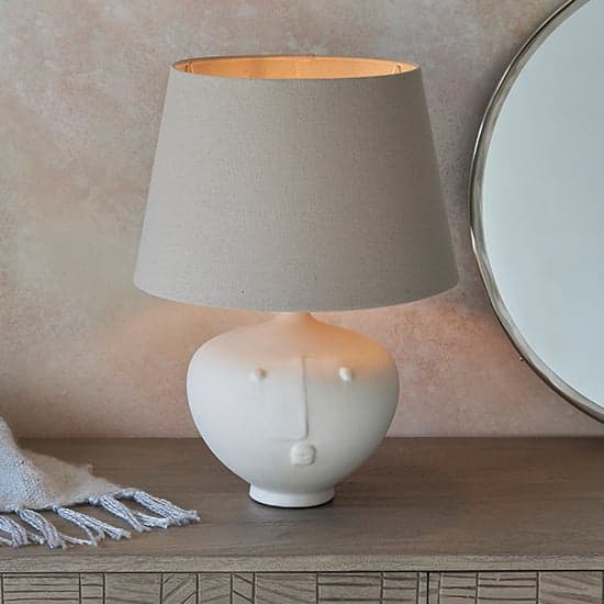 Mopty Grey Linen Shade Table Lamp With White Ceramic Base_1