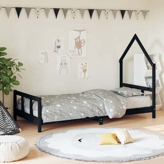 Moraira Kids Solid Pine Wood Single Bed In Black_1