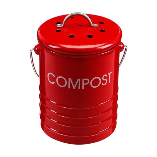 Morden Metal Compost Bin In Red With Handle_2