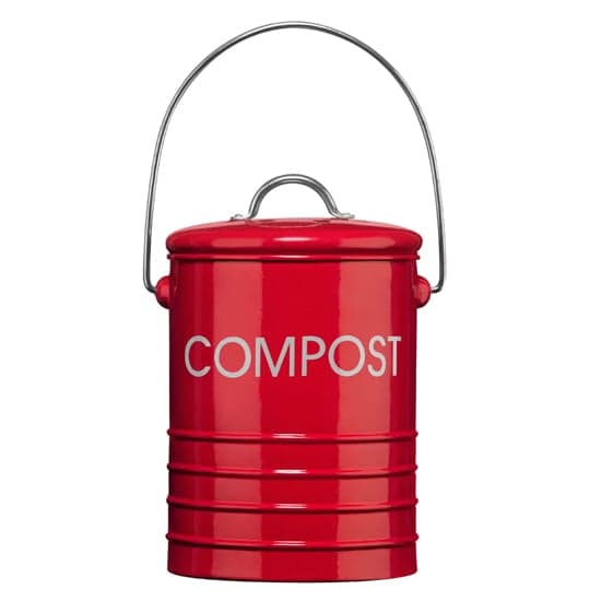 Morden Metal Compost Bin In Red With Handle_1