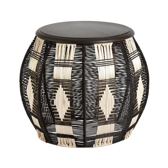 Morgan Round Wooden Stool With Black Metal Frame_1