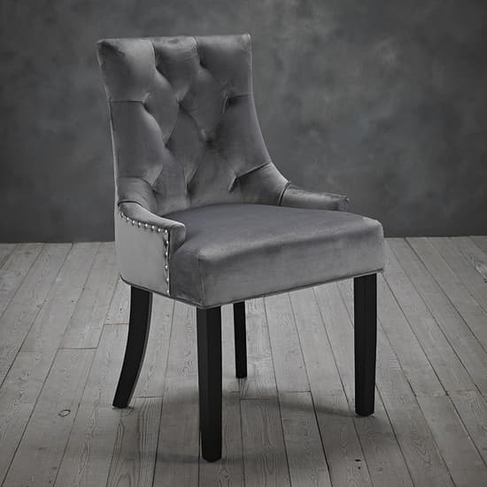Grey Velvet Dining Chairs With Wooden Legs In Pair Furniture