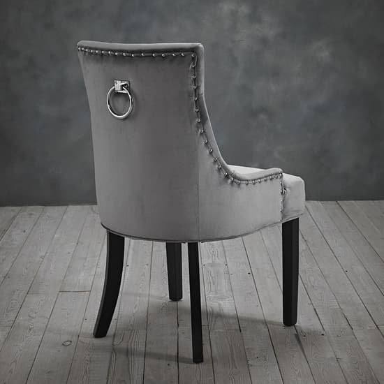 Grey Velvet Dining Chairs With Wooden Legs In Pair Furniture