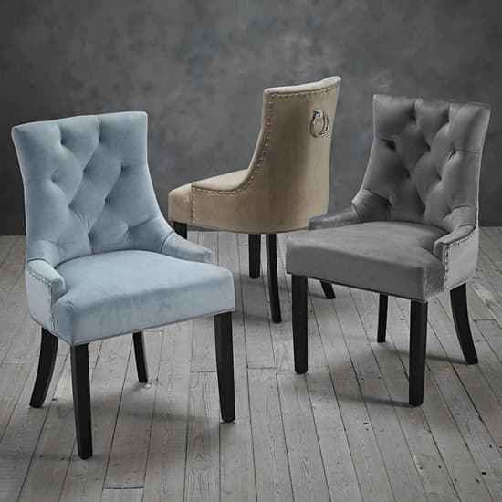 Grey Velvet Dining Chairs With Wooden Legs In Pair Furniture